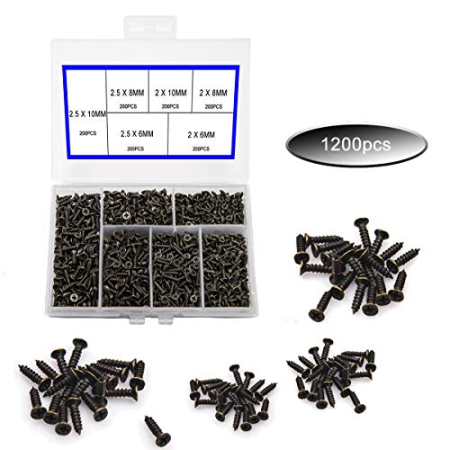 newlng 1200pcs Small Screws 2& 2.5 * 6/8/10mm Phillips Flat Head Cross Self Tapping Tiny Screw Cabinet Electronic Accessories Screw Multifunctional DIY Micro Woodworking Screws Set Bronze - color: Bronze Box