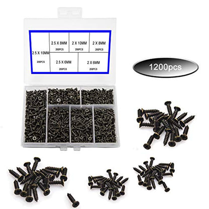 newlng 1200pcs Small Screws 2& 2.5 * 6/8/10mm Phillips Flat Head Cross Self Tapping Tiny Screw Cabinet Electronic Accessories Screw Multifunctional DIY Micro Woodworking Screws Set Bronze - color: Bronze Box
