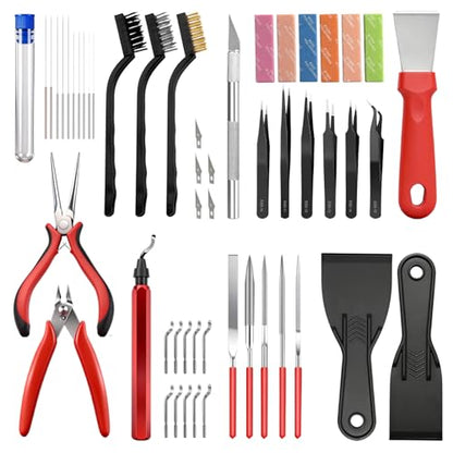 3D Printer Tools Kit,40Pcs 3D Printer Accessories for FDM Printers,Includes Removal Scrapers,Deburring & Finishing Tools,Sanding Sponges,Nozzle Cleaner, Metal Files,Brushes and Engraving Knife