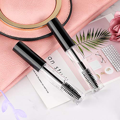 GTHER 10PCS 10ML Empty Mascara Tube Bottle With Eyelash Wand, Rubber Inserts & Funnels Set for Castor Oil/Growth Oil, DIY Cream Container With Cap, Black - color: Black