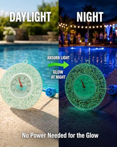 Glow Dial Floating Pool Thermometer Easy Read - Glitter Water Temp Gauge - color: Pool Thermometer - Green