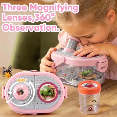 Bug Catcher for Kids with Light and Insect Habitat Outdoor Exploration Toys - color: Pink