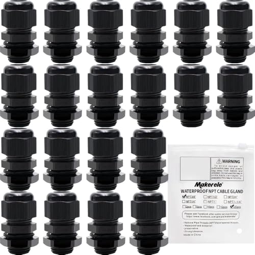 MAKERELE Wire Strain Relief NPT 3/8”Nylon Cord Grips Cable Glands Joints - color: Black, size: 3/8" 20pcs BAG