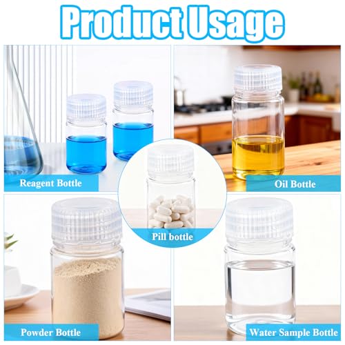 30 Pcs Airtight Pill Bottles, 1oz Plastic Wide Mouth Reagent Lab Bottle with Lids, Small Water Sample Container for Liquids, Toiletries,Travel(PP,Clear,30ML)