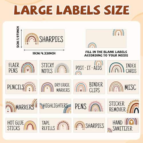 54Pcs Teacher Toolbox Labels Classroom Decoration Self-Adhesive Boho Rainbow Toolbox Sticker Boho Tool Box Storage Decal Rainbow Organizer Container Decor for Back to School Teacher Supplies - style: Bohemian