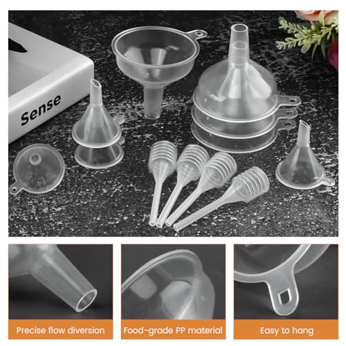 Small Funnel Kit 12 Pack, 3 Sizes Tiny Funnels for Filling Small Bottles