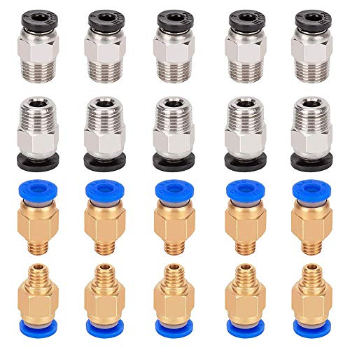 Aokin 10 Pcs PC4-M6 Pneumatic Fitting and 10 Pcs PC4-M10 Pneumatic Fitting for Creality Ender 3/3 Pro/3 V2, Ender 5/5 Pro/5 Plus, CR-10/10S, etc - color: 20Pcs Mix
