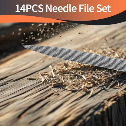 KUZURYU 14PCS Needle File Set - Small Diamond Files with 6 Jeweler's Files & 6 Steel Files （150mm）for DIY, Jewelry, Plastic, Wood & Metal Crafting – with Storage Bag & Steel Brush - size: Needle File-14PCS