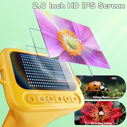 Odatay 1000X Digital Kids Microscope Kit with 12 Slides & 2" Screen, Orange - color: Orange