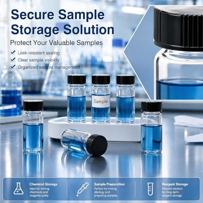 10mL Glass Storage Vial, 18-400 Screw Cap with PE Liner, 100-Pack - size: 10ml