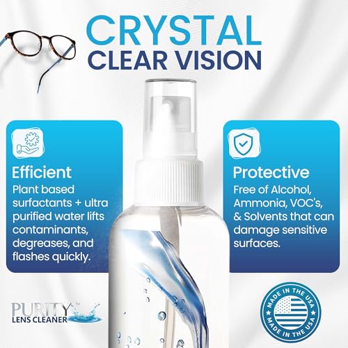Purity Eyeglass Lens Cleaner Spray Kit - 3 x 8oz Lens Cleaner Spray Bottle - style: 5 Piece Set - 3 (8oz Lens Spray) + 2 (Microfiber Cloth)