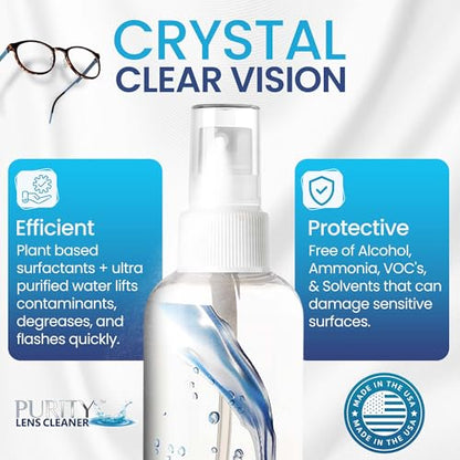 Purity Eyeglass Lens Cleaner Spray Kit - 3 x 8oz Lens Cleaner Spray Bottle - style: 5 Piece Set - 3 (8oz Lens Spray) + 2 (Microfiber Cloth)
