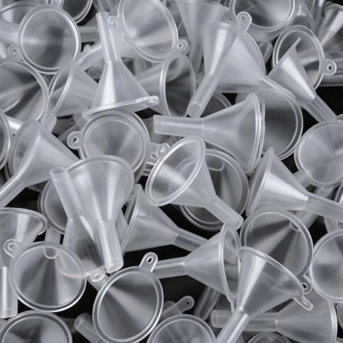 JOHOUSE 50PCS Mini Funnel for Lab Bottles, Sand Art, Perfumes, Spices, Powder, Essential Oil, Recreational, Kitchen Use Food Grade Clear Plastic Small Funnels - size: Small