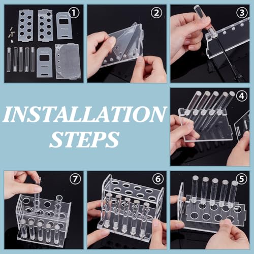 PH PandaHall Test Tube Holder, Test Tube Rack Clear Acrylic Test Tube Organizer 8 Slots and 5 Drying Poles for Aquarium Testing Centrifuge Tubes Experiments Liquid Storage Party Decor