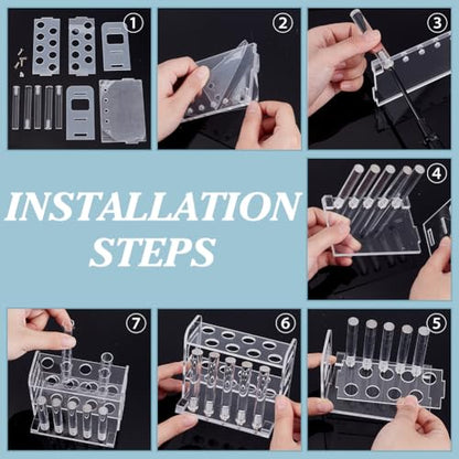 PH PandaHall Test Tube Holder, Test Tube Rack Clear Acrylic Test Tube Organizer 8 Slots and 5 Drying Poles for Aquarium Testing Centrifuge Tubes Experiments Liquid Storage Party Decor