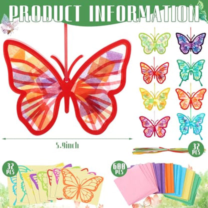 Eersida 32 Pcs Butterfly Suncatcher Craft Kit, Summer Butterflies for DIY - style: Butterfly Style