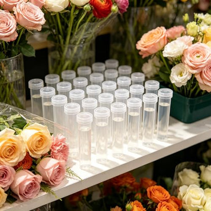 STEFORD 30 Pack Flower Water Tubes with Caps, 2.8 Inch Leak-Proof Plastic Clear Reusable Floral Water Tube for Fresh Flowers Single Stem Rose Arrangement Bouquet Accessories
