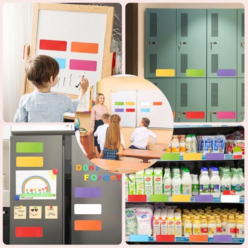 72 Pcs Dry Erase Magnetic Labels, 3.2" x 1.2" 8 Colors - color: Rainbow, size: 3.2 x 1.2 Inch