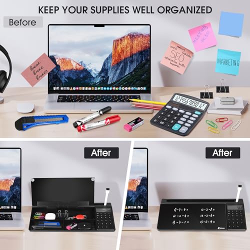 Varhomax Glass Desk Whiteboard Gray with Calculator - color: Calculator-black
