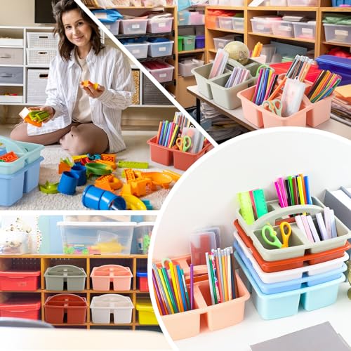 Lineshading 12 Pack Plastic Classroom Caddy, 4 Compartment, Boho Colors - color: Boho Colors