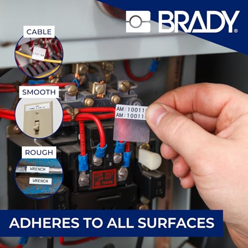 Brady Authentic (M4-53-427) Self-Laminating Vinyl Wrap Around Labels 4" H x 1" W Black on White, Clear, 70 Labels. for use with The BMP41, BMP51, and M511 Label Printers - color: Black on White, Clear, size: 4 x 1 inch
