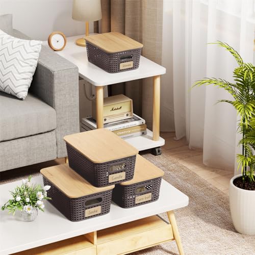 Viphope Stackable Storage Bins with Bamboo Lids set of 6,10x7.1x4.1in - color: Brown