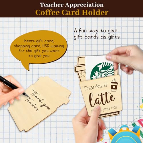 Thanks A Latte Gift Card Holder - Wooden Teacher Coffee Gift Card Holder - color: Latte