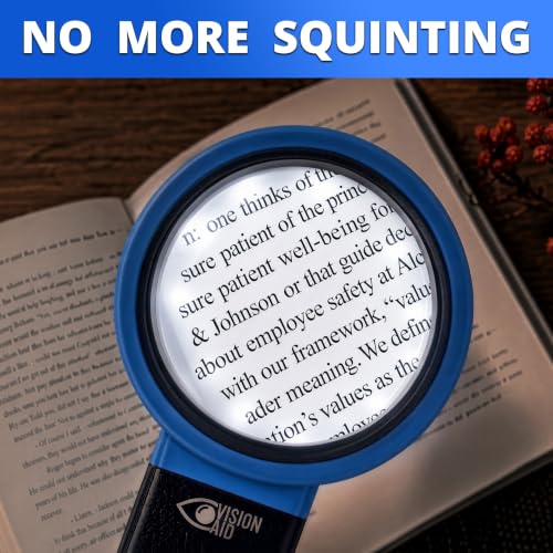 VisionAid 30X 10X Hands-Free Magnifying Glass with Stand, LED Lights, Loupe Handheld Illuminated Magnifier for Low Vision Seniors Reading - size: 4 inches