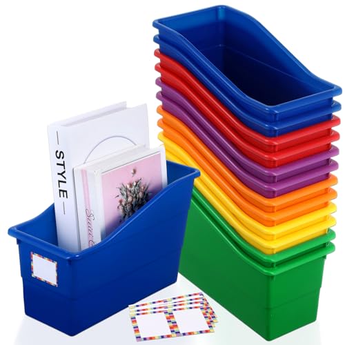 gisgfim 12 Pack Large Book Bins with Labels (Rainbow) - color: Rainbow