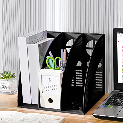 Marte Vanci Magazine File Holder, Binder Holder Book Desktop Organizer Plastic Storage Sturdy Vertical 3 Section Folder Black - color: Black 3 Section