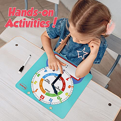 Large Magnetic Dry Erase Learning Clock for Kids Learn to Tell Time,12" Demonstration Teaching Time Practice Clock Analog Clocks with Pen, Classroom Supplies Homeschool Essentials Learning Resources - color: Light Blue