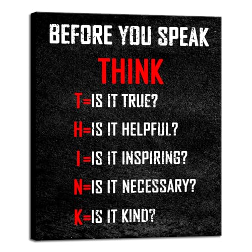 Pyradecor Large Motivational Think Before You Speak Classroom Positive Quotes Inspirational Poster Canvas Prints Wall Art for Office Living Room Home Decorations - color: Think, size: 24"L x 20"W