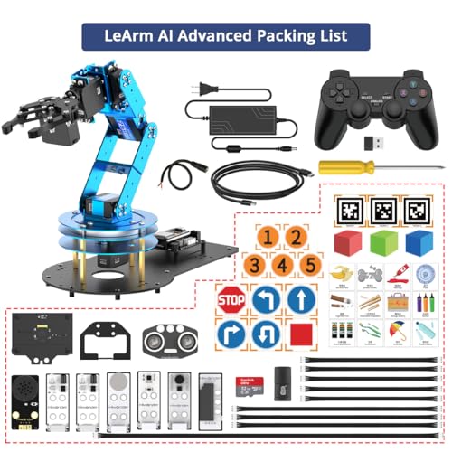 Robotic Arm for Arduino AI Vision & Voice Interaction 6DOF Serial Bus Servo Smart Robot Arm, STEM Project Educational Robot & Engineering Kits, Science/Coding/Programming Set, LeArm AI Advanced Kit