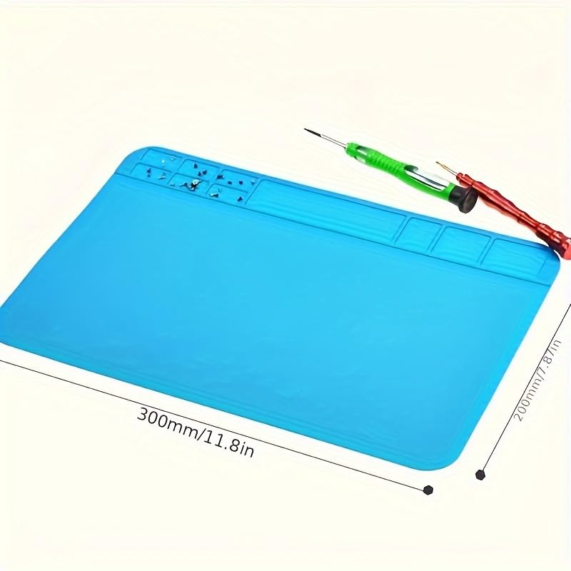 Silicone Soldering & Repair Mat – Heat Resistant up to 932°F (500°C) – Non-Slip Magnetic Workbench Mat for Soldering, Electronics, Computer & DIY Projects (Blue, 12 x 8 inch)