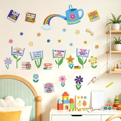 LHIUEM Positive Self-Affirmations Wall Sticker Boho Flower Book Wall Decal - color: Book