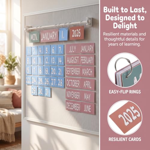 Flip Calendar Bulletin Board for Classroom Adjustable Calendar Holder Teacher School Decor with 54 Date Cards 2026-2028