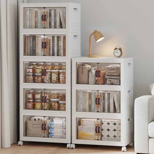 UAMFURI Stackable Storage Bins, 416QT Collapsible Drawers with 2 Lids - color: White-52qt, size: 8Pack with 2 top lids