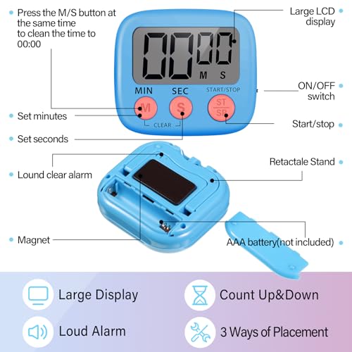 Weewooday 24 Pcs Digital Kitchen Timer Magnetic LCD Alarm, Blue, Green - color: Blue, Green