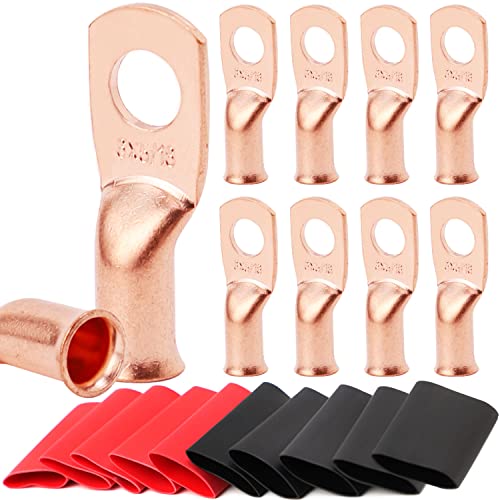 TKDMR 10 PCS 6 AWG - 5/16 Battery Cable Lugs Copper Wire Ring Terminals - size: 6 Awg - 5/16" (M8) Ring