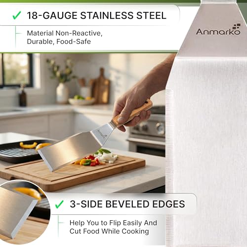Anmarko Professional Metal Spatula with Wooden Handle, Stainless Steel Griddle Scraper, Commercial Grade Pancake Flipper - color: WH 1pc Small