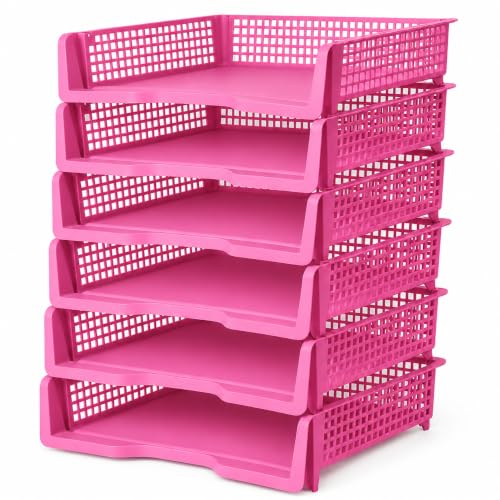 6 Pcs Purple Turn in Trays Classroom, Stackable Paper Bins for Classroom, 13x9x2.8 inch Plastic Baskets Desktop Organization System Office (Purple) - color: Purple