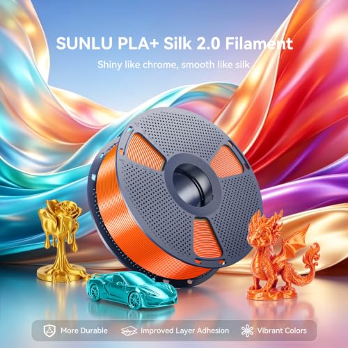 SUNLU Silk 2.0 PLA 3D Printer Filament, 1KG, Silver - color: 1000g Silver