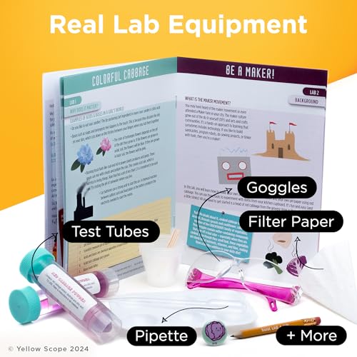 Yellow Scope Science Kit for Kids, Acid, Base & pH Kit for Girls and Boys, Cabbage Chemistry, STEM Learning Color Changing Experiment, Kids Ages 8-12 - style: Acids, Bases & pH Kit
