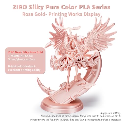 ZIRO PLA Filament 1.75mm, Shine Silk 3D Printing Material, 1KG Rose Gold - color: Silky-rose Gold