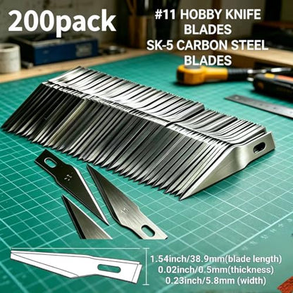 200 Pack Thickened #11 SK5 Hobby Knife Blades, Precision Replacement Blades