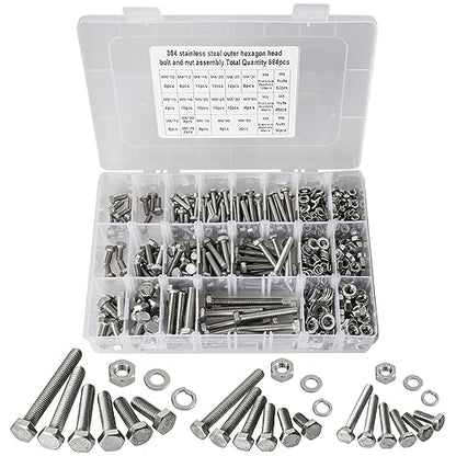 M4 M5 M6 Metric Bolt Assortment Kit 10mm to 50mm, A2-70 Hex Bolt, 304 Stainless Steel Heavy Duty Flat Hex Head Screws Bolts and Nuts Kit, Nuts Flat and Lock Washers(Silver), 584PCS - color: Silver - 584PCS M4 M5 M6
