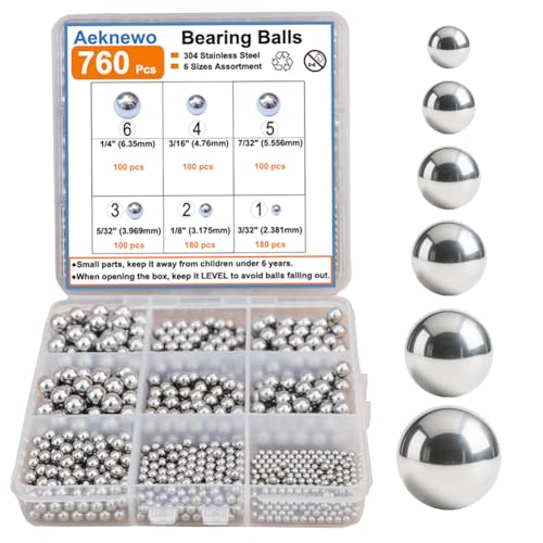 760 PCS Stainless Steel Precision Balls, Bearing Ball 6 Sizes Assortment
