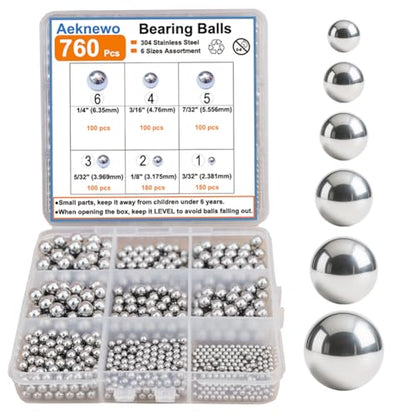 760 PCS Stainless Steel Precision Balls, Bearing Ball 6 Sizes Assortment