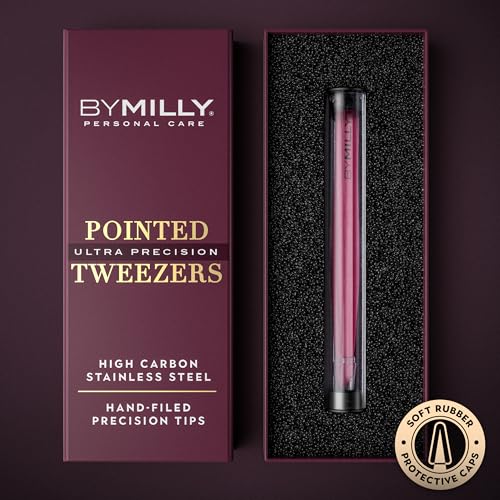 Pointed Tweezers | High Carbon Stainless Steel Needle Nose | Fine Point Precision Hair Removal | Perfectly Aligned & Hand-Filed Sharp | Pink - color: Pink