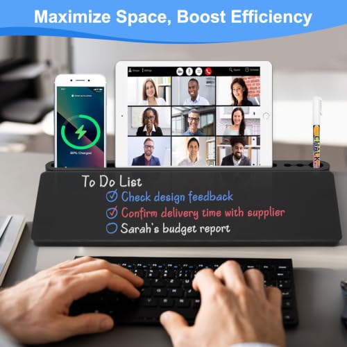 Desktop Glass Whiteboard with Storage, Desk Dry Erase White Board Black - color: Organizer-black